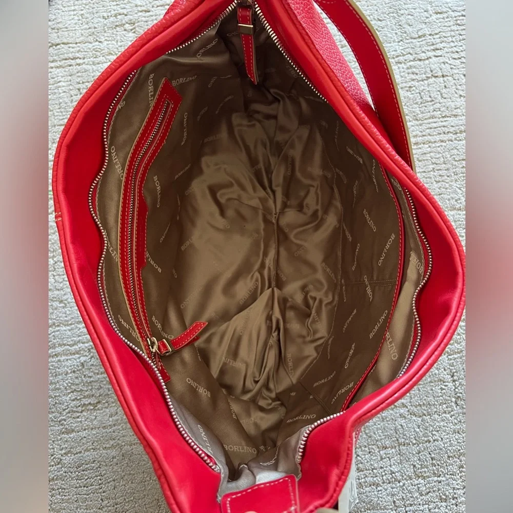 NWT Borlino Red 100% genuine cowhide Leather Hobo Bag-never used